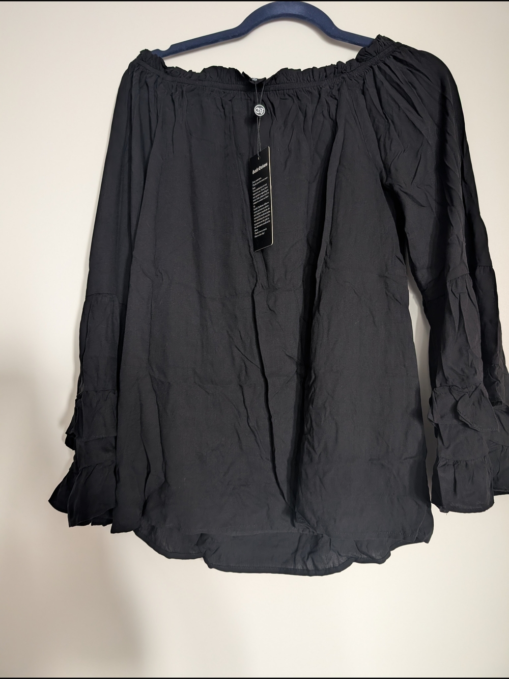 Off-Shoulder Ruffle Sleeve Top - Black - Picture 3 of 4